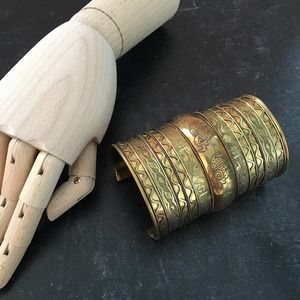 Gold brass etched elephant cuff bracelet